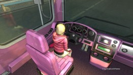 driving  pink tour bus